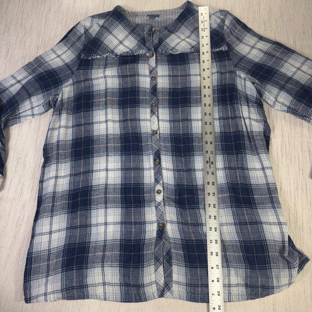 J. Jill Denim‎ Womens XL Blue Plaid Cotton Roll Tab Sleeve Tunic Blouse  Western - Picture 8 of 11